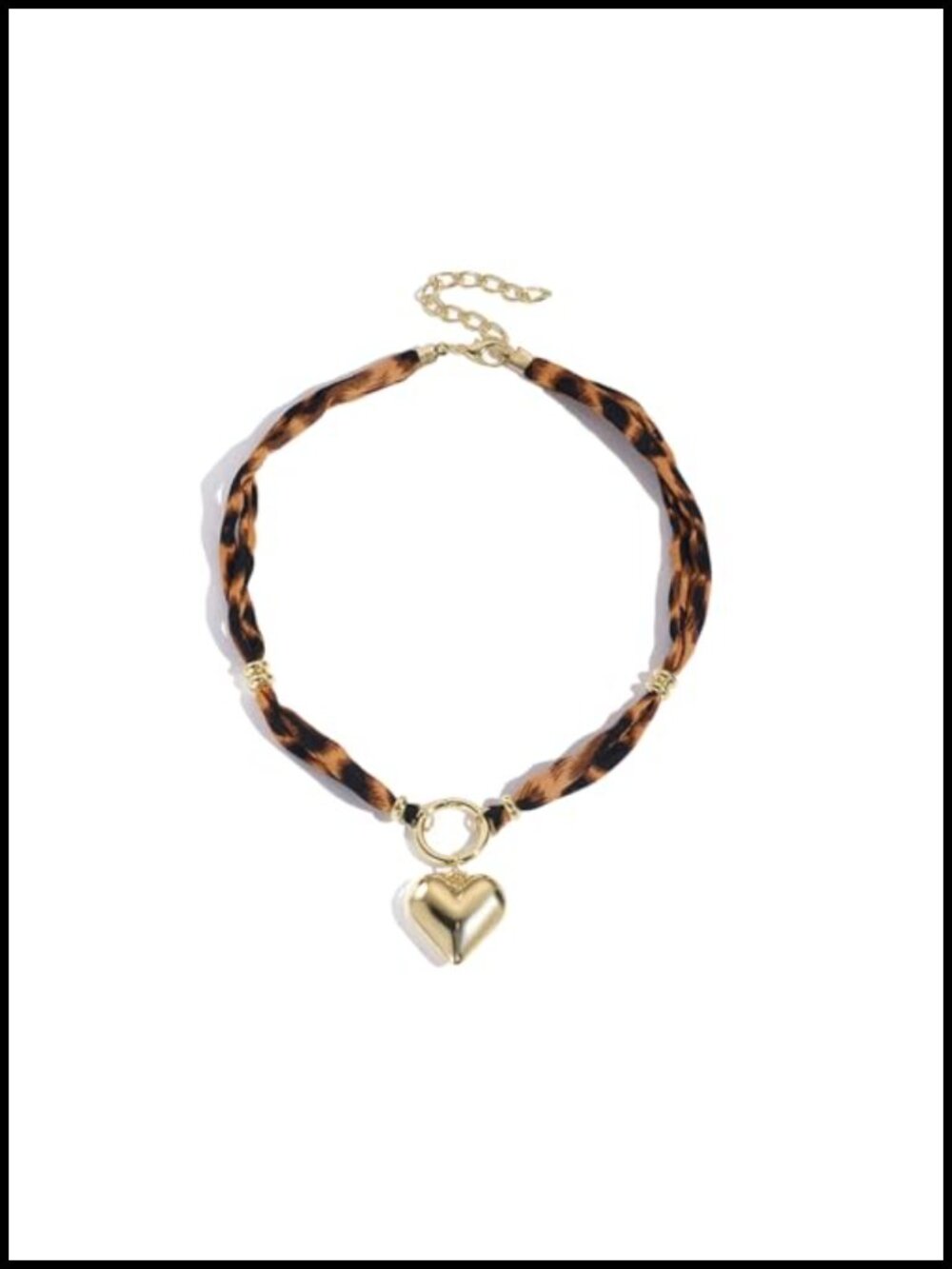 Leopard Print Silk Choker Necklace Double-Layered Pearl Beads Boho Jewelry